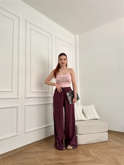 Bol Paça Lastikli Modal Pantolon Mürdüm