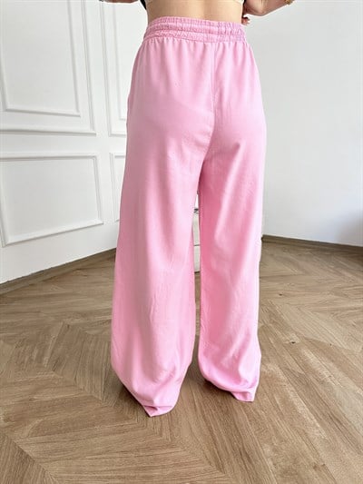 Bol Paça Lastikli Modal Pantolon Pembe