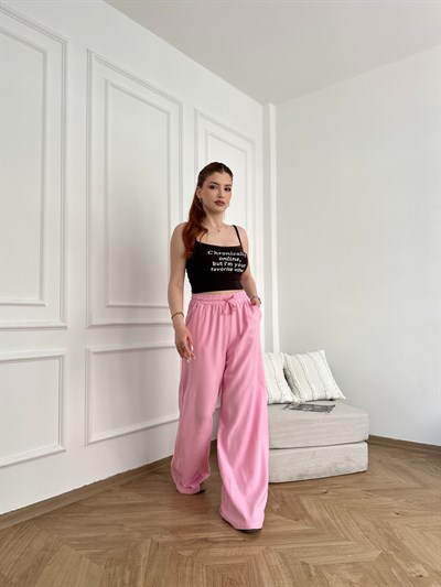 Bol Paça Lastikli Modal Pantolon Pembe