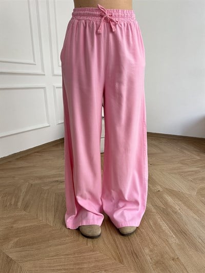 Bol Paça Lastikli Modal Pantolon Pembe
