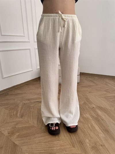Bol Paça Müslin Kumaş Relax Pantolon Taş