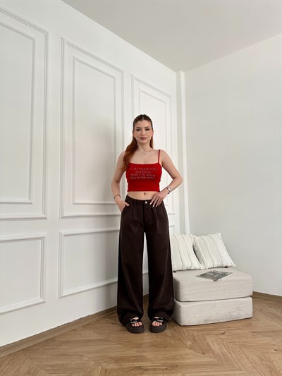 Bol Paça Tencel Pantolon Kahve