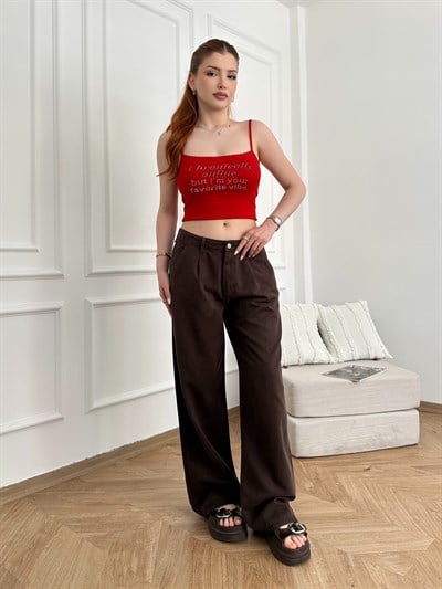 Bol Paça Tencel Pantolon Kahve