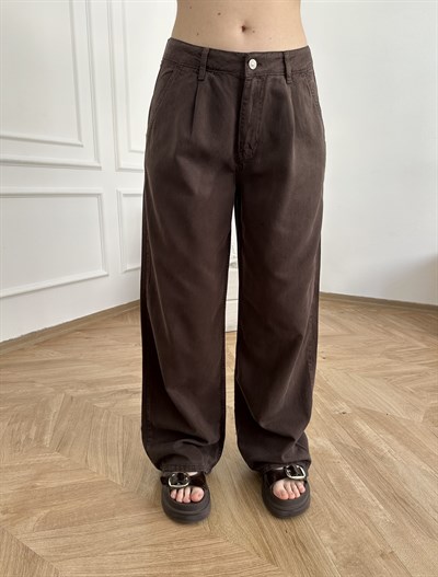 Bol Paça Tencel Pantolon Kahve