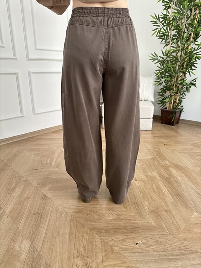 Bol Paça Tensel Beli Lastikli Pantolon Vizon