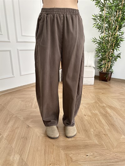 Bol Paça Tensel Beli Lastikli Pantolon Vizon