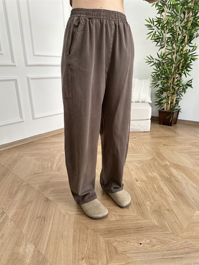 Bol Paça Tensel Beli Lastikli Pantolon Vizon