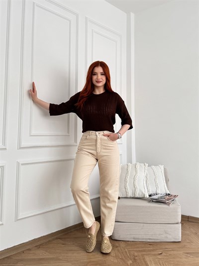 Boru Paça Gabardin Pantolon Krem