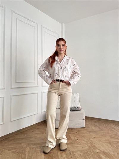 Boru Paça Kemerli Pantolon Bej