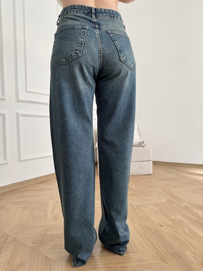 Boru Paça Önü Taşlı Jean Yeşil tint