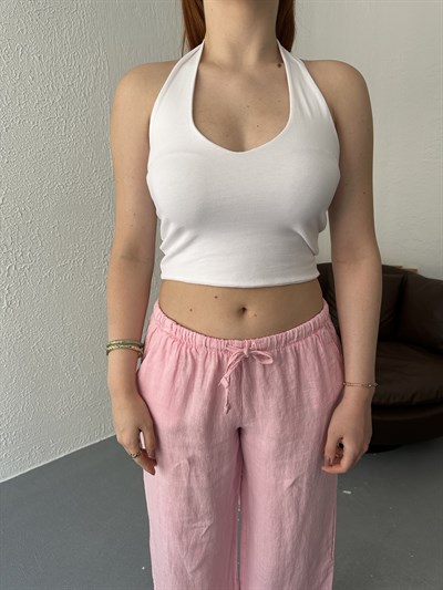 Boyundan Geçmeli Body Beyaz