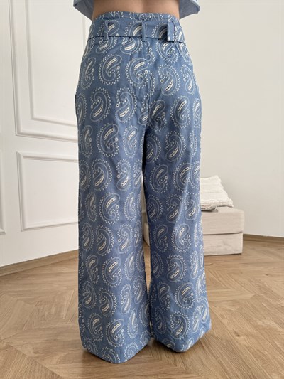 Brodeli Bol Paça Pantolon İndigo