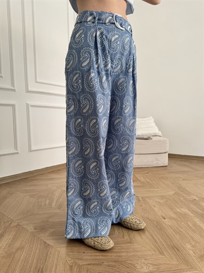 Brodeli Bol Paça Pantolon İndigo