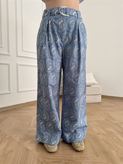 Brodeli Bol Paça Pantolon İndigo