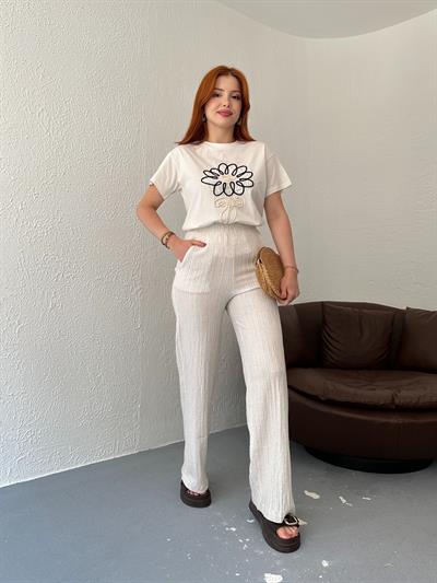 Bürümcük Kırçıllı Relax Pantolon Naturel