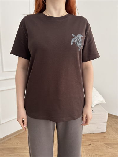 Caretta Baskılı T-shirt Kahve