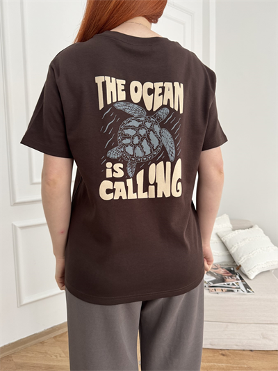 Caretta Baskılı T-shirt Kahve