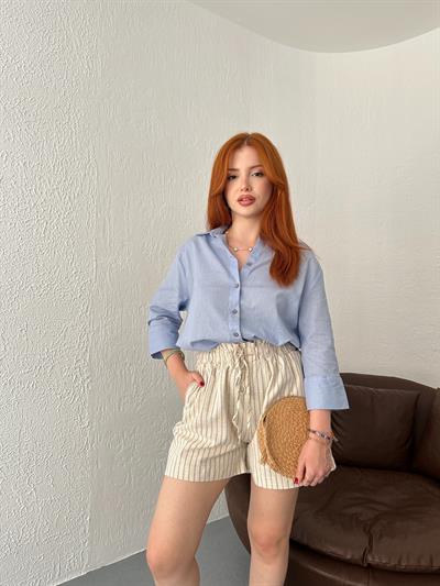 Cepsiz Keten Gömlek Mavi