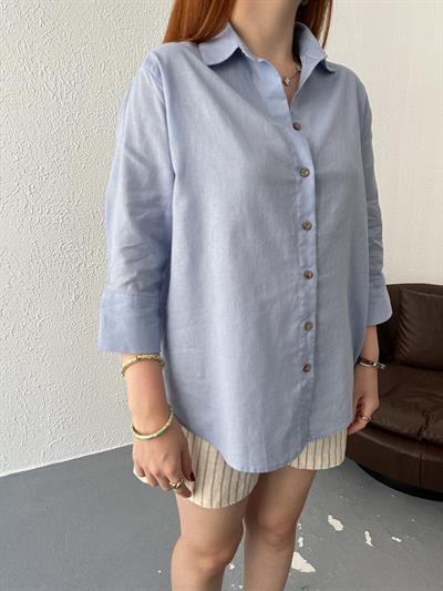 Cepsiz Keten Gömlek Mavi