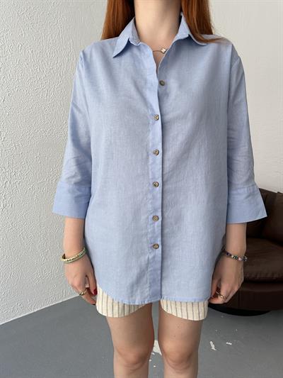 Cepsiz Keten Gömlek Mavi