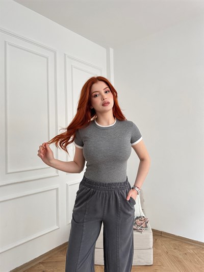 Çift Kat Kısa Kol Ribana Badi Antrasit melanj