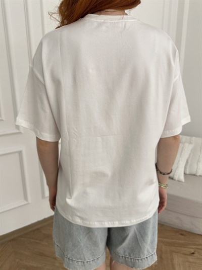 Çilek Baskılı T-shirt Ekru