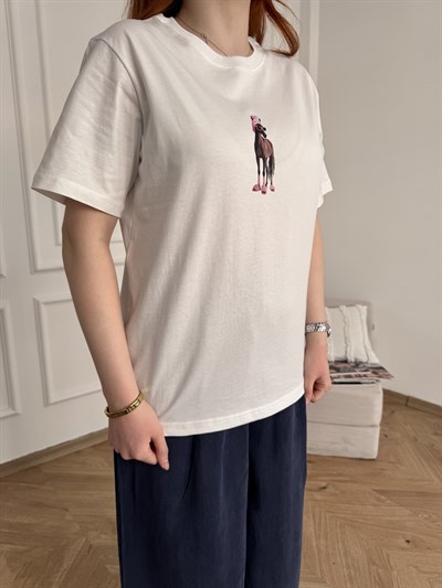 Cix Horse Baskılı T-shirt Ekru