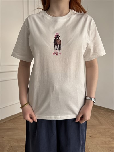 Cix Horse Baskılı T-shirt Ekru