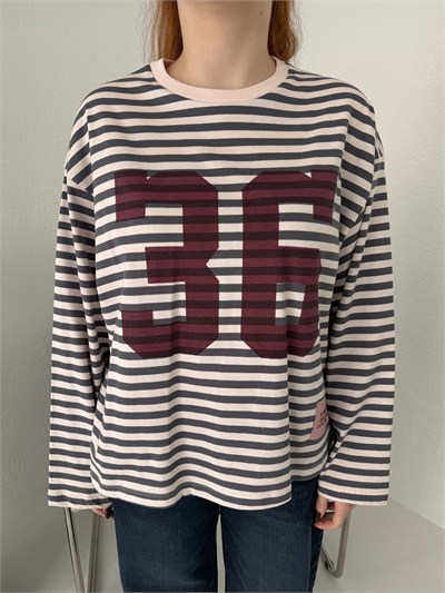 Çizgili 36 Baskılı Sweatshırt Antrasit-pembe