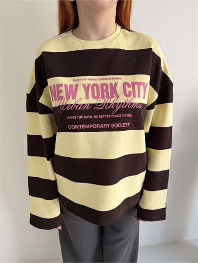 Çizgili Newyork Sweatshırt Sarı_kahve