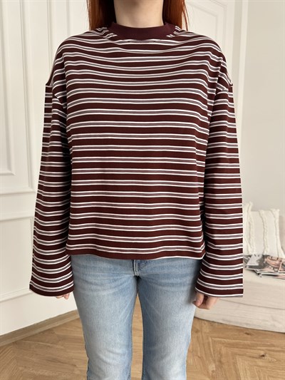 Çizgili Sweatshirt Bordo-ekru