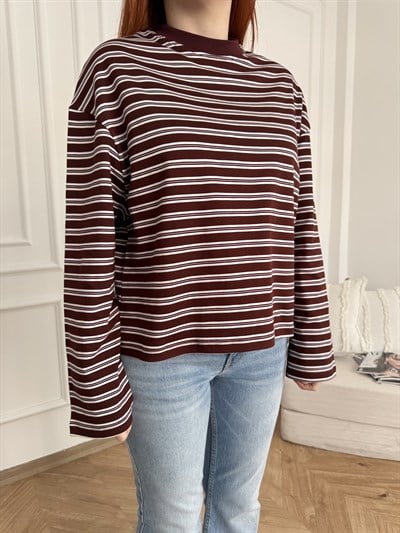 Çizgili Sweatshirt Bordo-ekru