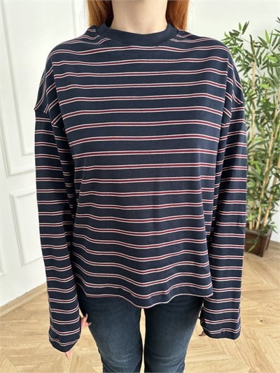 Çizgili Sweatshirt Lacivert-kırmızı