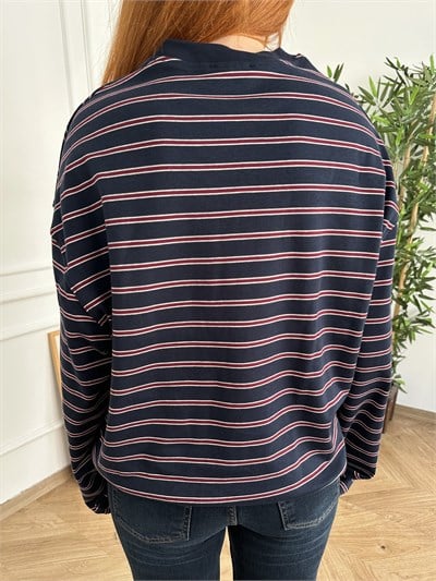 Çizgili Sweatshirt Lacivert-kırmızı