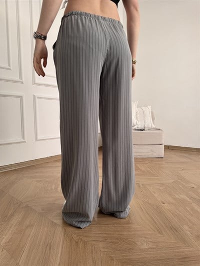 Çizgili Tensel Rahat Kesim Pantolon Gri
