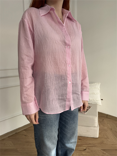 Çizgili Transparan Gömlek Pembe