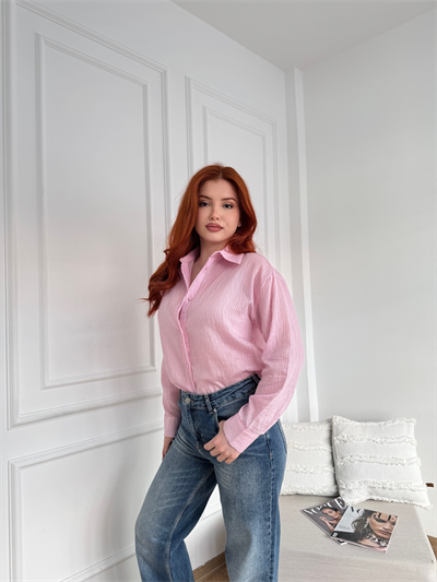 Çizgili Transparan Gömlek Pembe