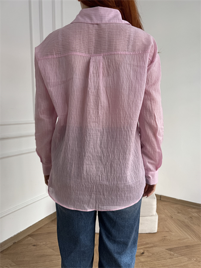 Çizgili Transparan Gömlek Pembe