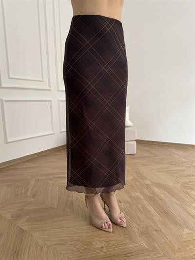 Çizgili Uzun Etek Kahve-siyah