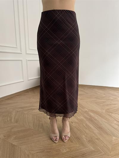 Çizgili Uzun Etek Kahve-siyah