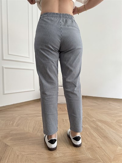 Çizgili Yan Cep Double Paça Premium Pantolon Lacivert