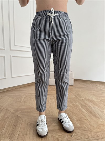 Çizgili Yan Cep Double Paça Premium Pantolon Lacivert