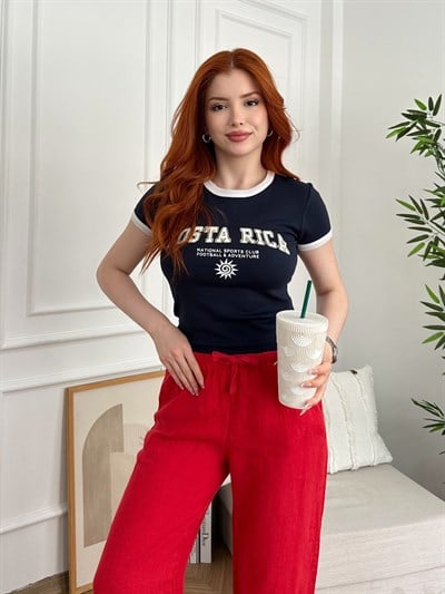 Costa Rica Baskılı Slim Fit T-shirt Lacivert