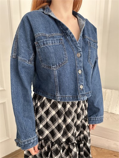 Crop Jean Ceket Koyu mavi