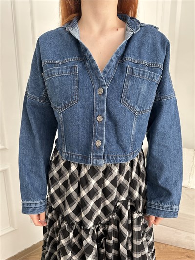 Crop Jean Ceket Koyu mavi