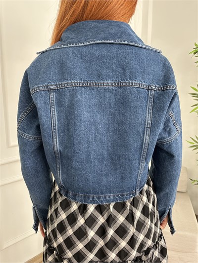 Crop Jean Ceket Koyu mavi