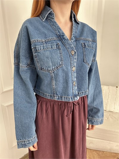 Crop Jean Ceket Mavi
