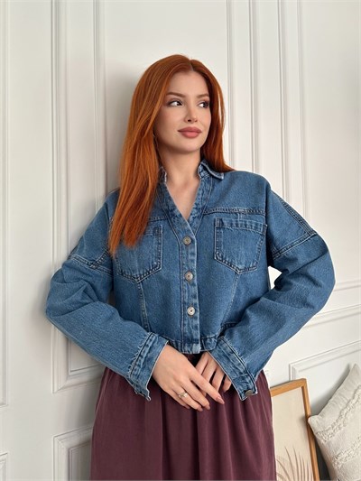 Crop Jean Ceket Mavi