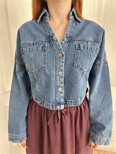 Crop Jean Ceket Mavi