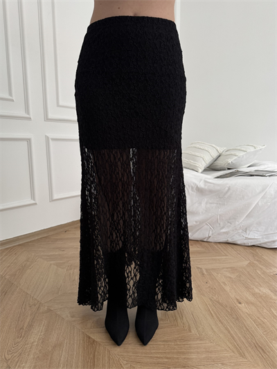 Dantel Midi Etek Siyah